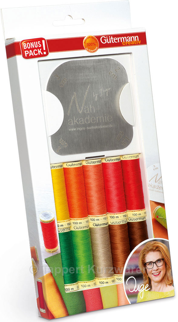 GÜTERMANN Nähfaden-Set 10 x 100 m mit Zeichen- und Bügelschablone